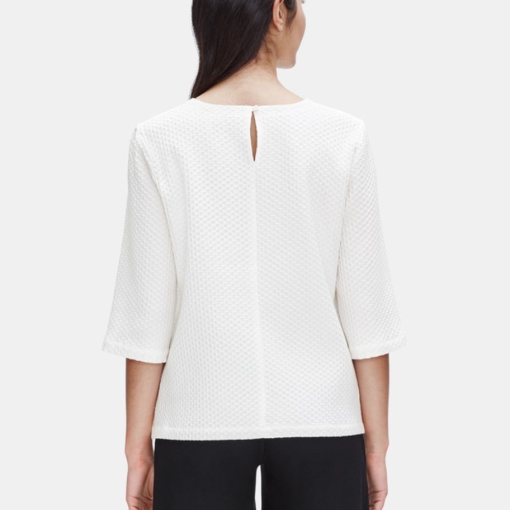 Like New Eileen Fisher White Tencel & Organic Cotton Honeycomb Box Top - Picture 2 of 8